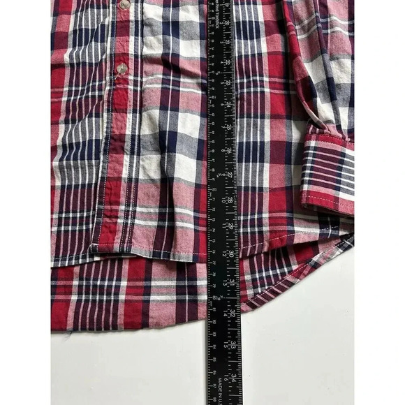 Wrangler Shirt Mens XL Plaid Spellout Patch Logo Western Cowboy Rodeo Button Up - Picture 7 of 7